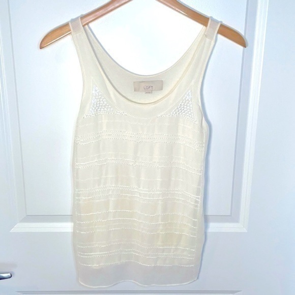 LOFT | Women’s LOFT Warm White Boho Beaded Pattern Tank Top, Size XS - Picture 1 of 6